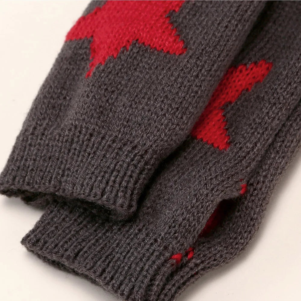 Warme gestrickte Halbfingerhandschuhe mit Sternmotiv