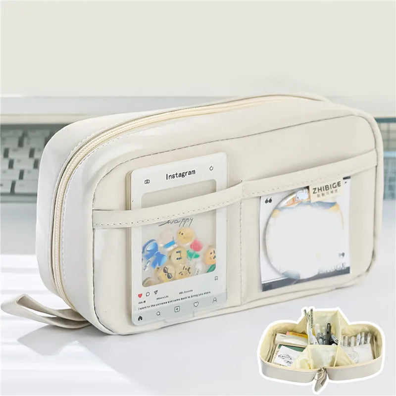 2-lagige Stift- und Kosmetikaufbewahrungstasche mit großer Kapazität