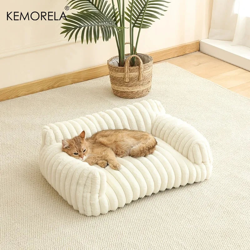 KEMORELA 1 gestreiftes Katzenschlafsofa aus weichem Polyester, atmungsaktiv für alle Jahreszeiten, geeignet zum Schlafen kleiner bis mittlerer Katzen-Yabubest - Home & More