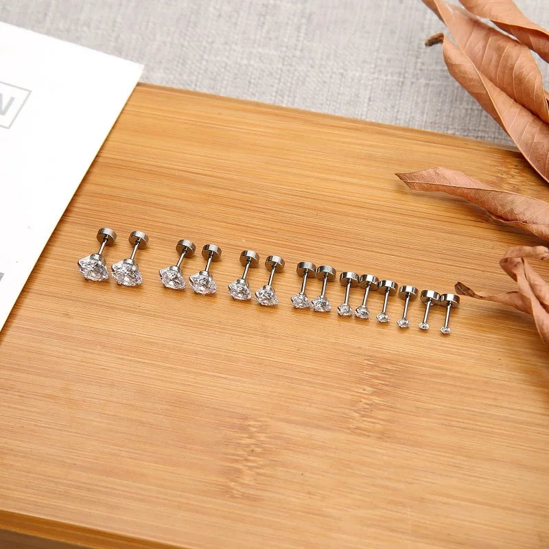 Paar Edelstahl Ohrstecker mit Zirkonia und Schraubverschluss