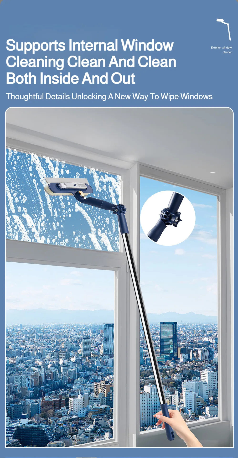 2in1 Fensterreiniger mit drehbarer Bürste und Rakel für Glas und Fliesen-Yabubest - Home & More