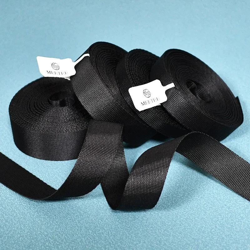 Schwarzes Nylon Gurtband 10-100mm für Taschen Gürtel Haustier Zubehör