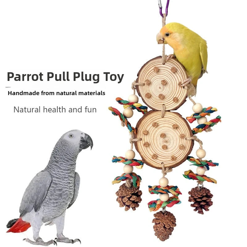 Papagei Kauspielzeug Set mit Maisschale Tannenzapfen Holz für Haustiere