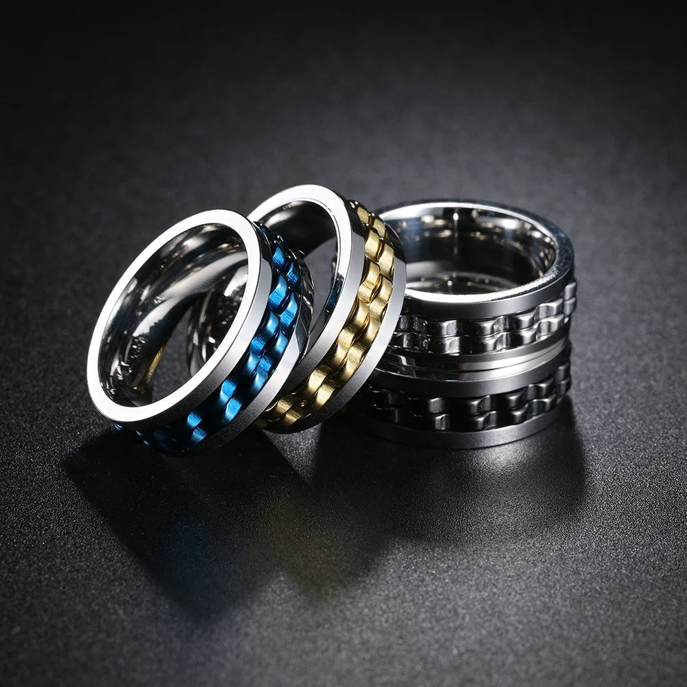 Drehbarer Edelstahl Ring mit Ketten Design für Herren