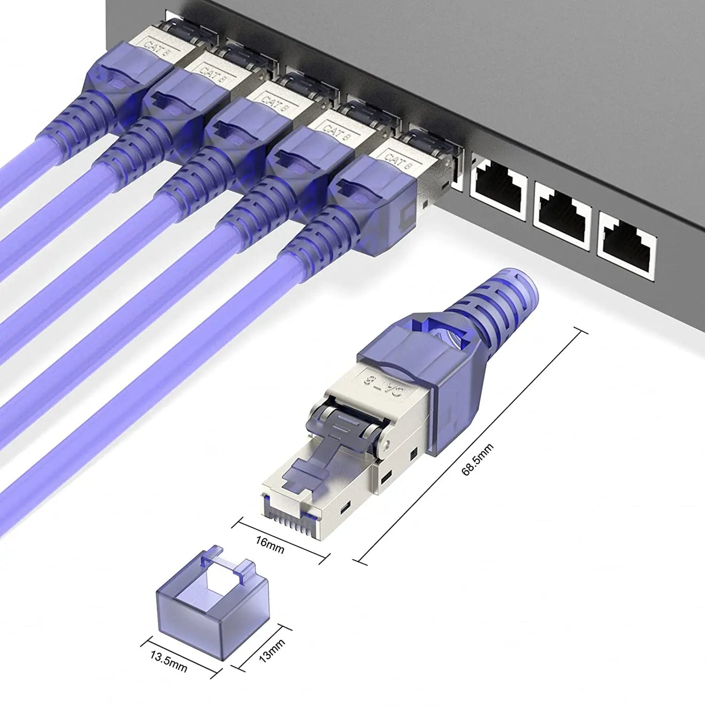 Werkzeugloser RJ45 CAT8 Cat7 Cat6A Stecker Wiederverwendbar Abgeschirmt