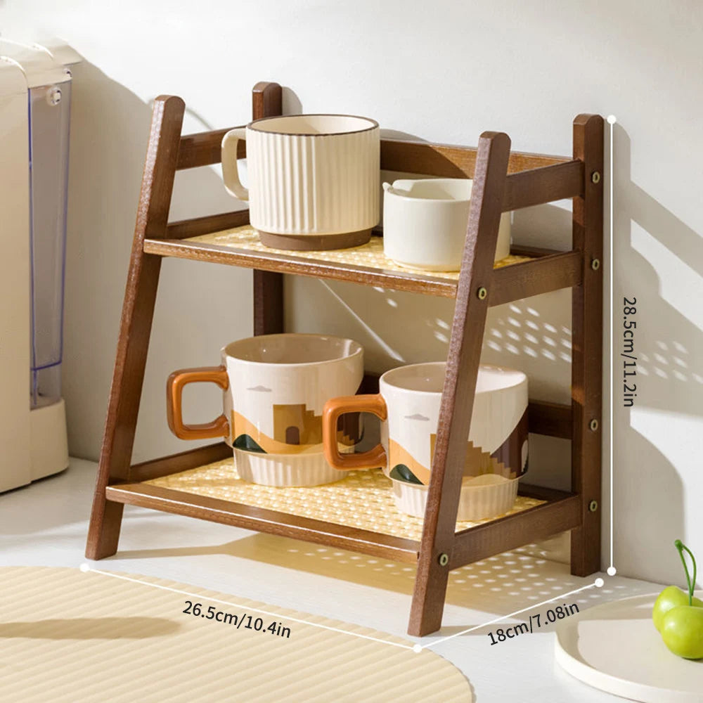 Praktisches 2-lagiges Bambus Aufbewahrungsregal für Küche und Wohnbereich