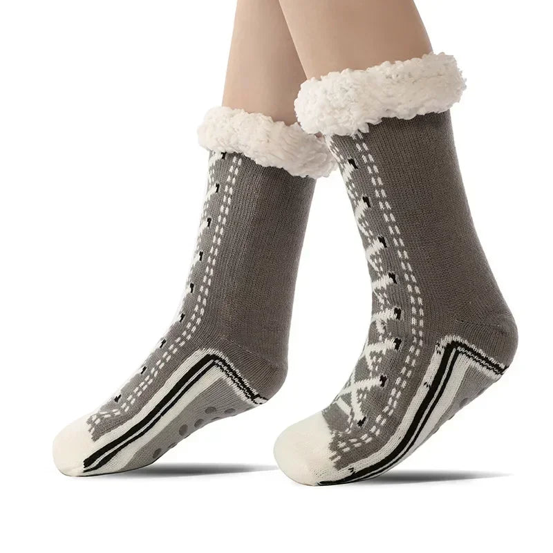 2er Set flauschige Damen Thermo-Socken rutschfest warm Plüsch Weihnachten