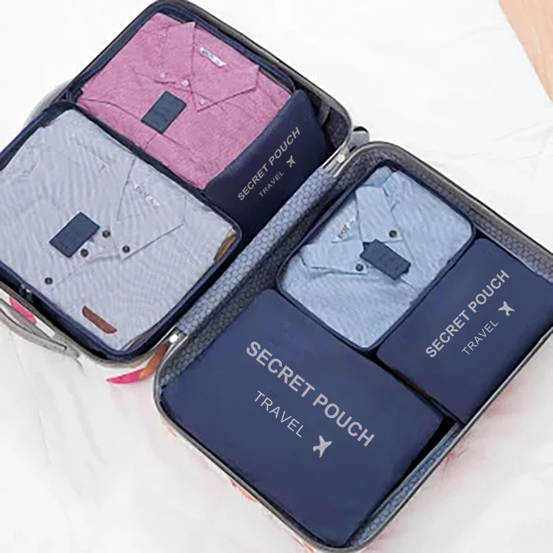 6-teiliges Reise-Set mit wasserdichten Oxford-Taschen in Rosa, Blau & Grau