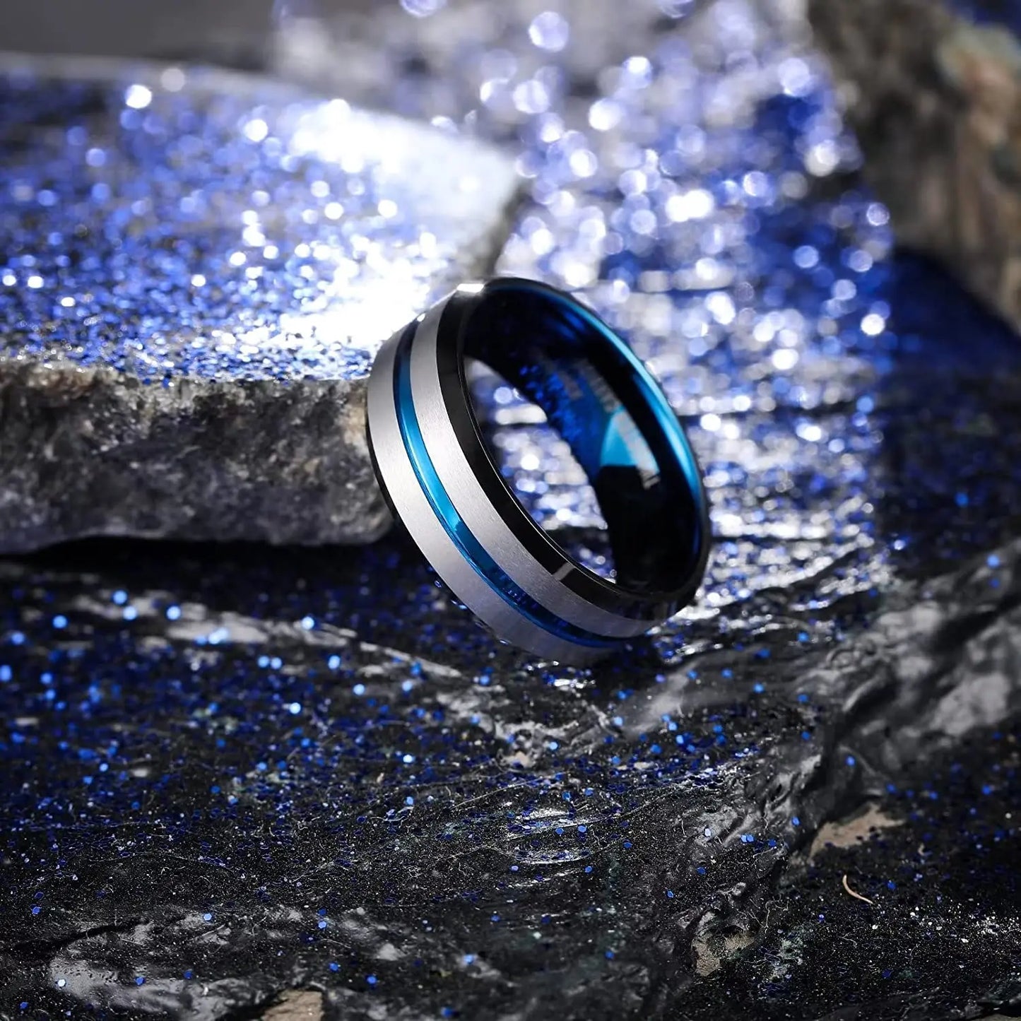 Fashio Männer Ringe Schwarz Titan Edelstahl Ringe Für Männer Frauen Ziegel Muster Finish Abgeschrägte Kante Hochzeit Ring Partei Schmuck