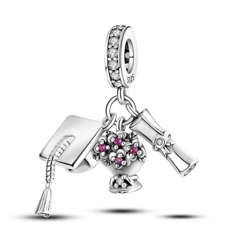 925 Sterling Silber Charm mit rosa Schmetterling - leuchtenden Glühwürmchen