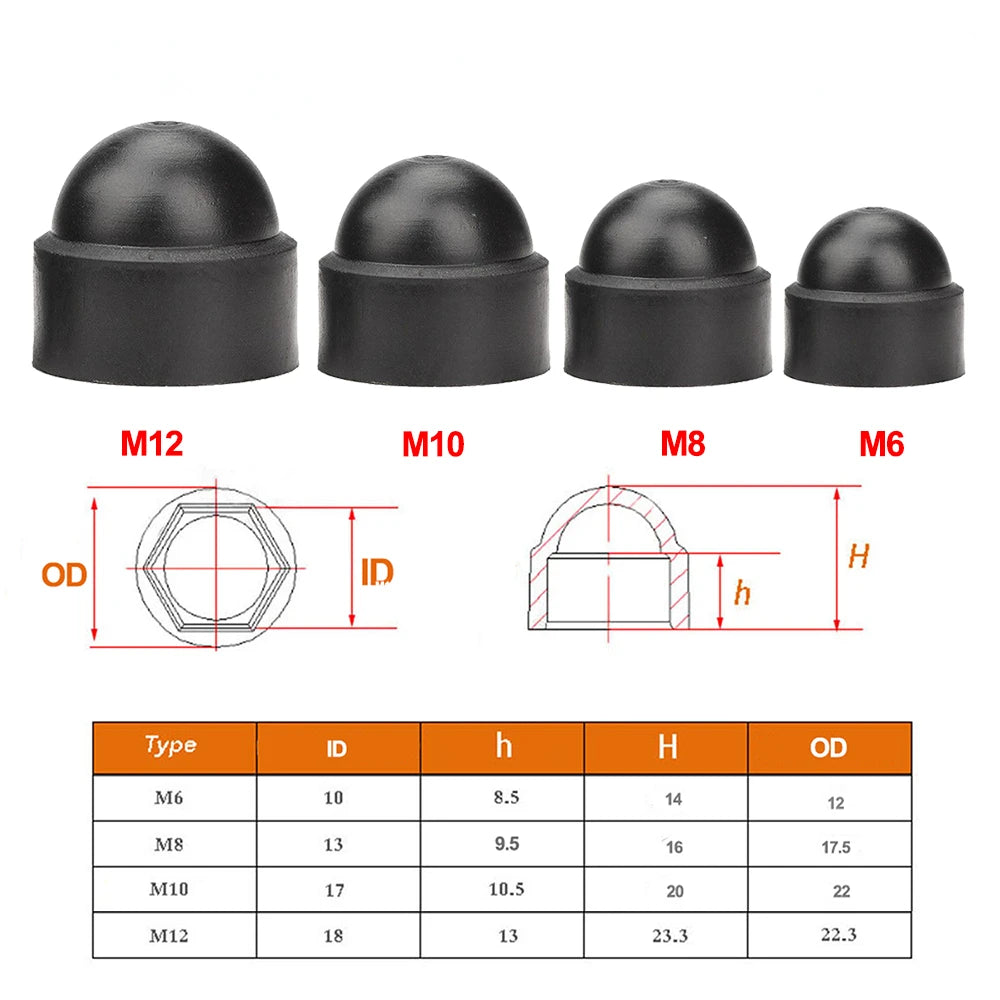 50-teiliges Schraubenschutzkappen-Set M6-M12 – Schutz gegen Rost - Schmutz schwarz
