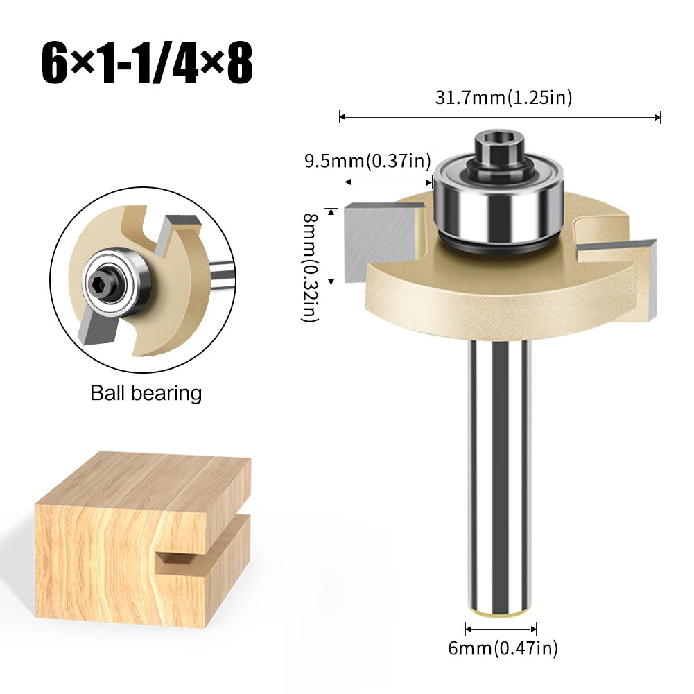 6 mm 1/4 Zoll Schaft T-Nut-Fräser mit Lager für Holzverarbeitung