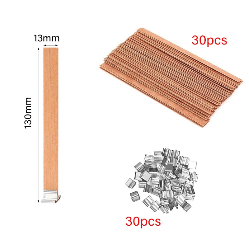 Kerzendocht Holz mit Clip Basis 30 oder 50 Stück Rauchfrei für DIY Kerzen
