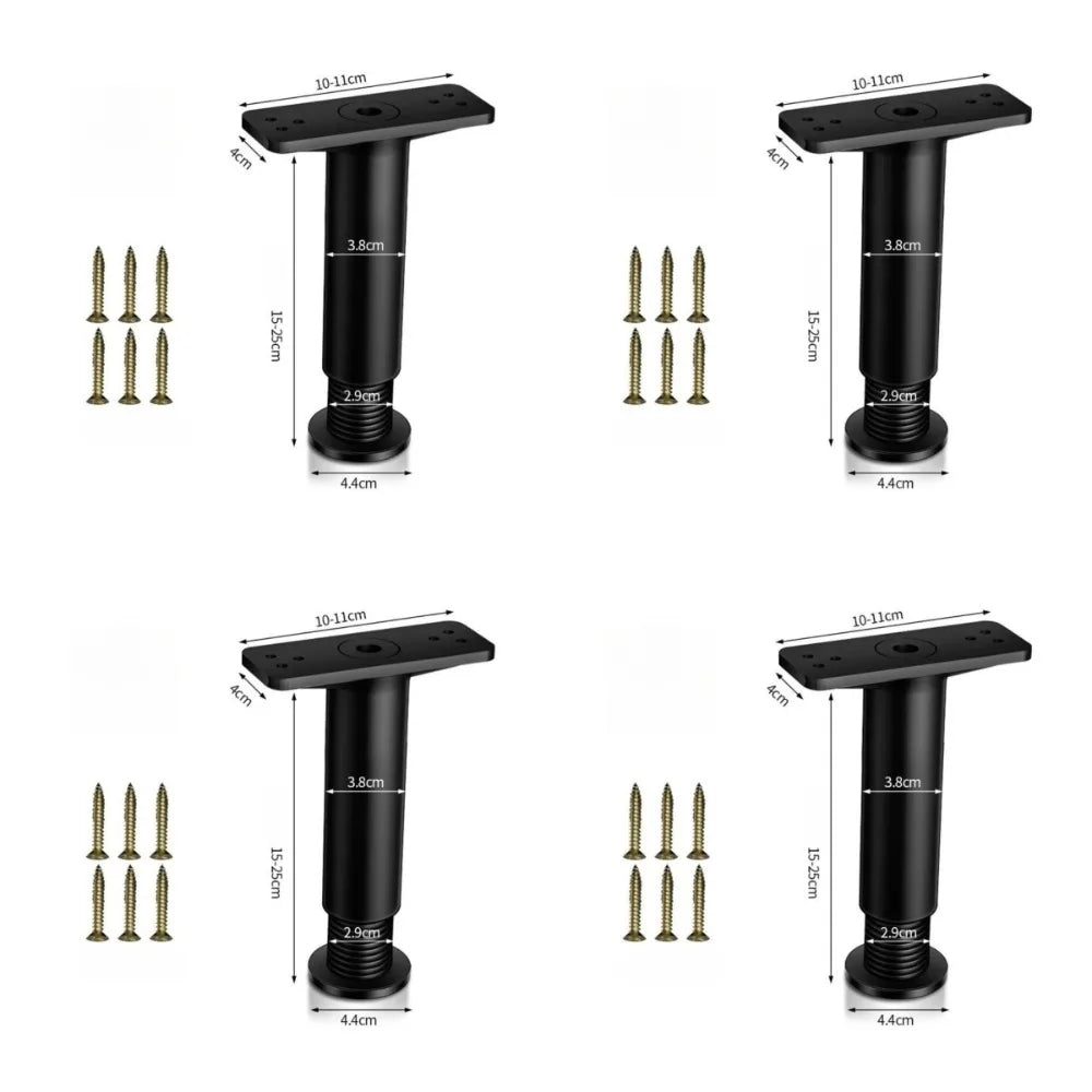 4er Set Metall Möbelstützbeine verstellbar 15 bis 25cm Schwarz Ersatz