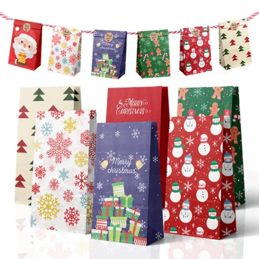 Kraftpapier Geschenktüten Set mit Aufklebern für Weihnachten Parties