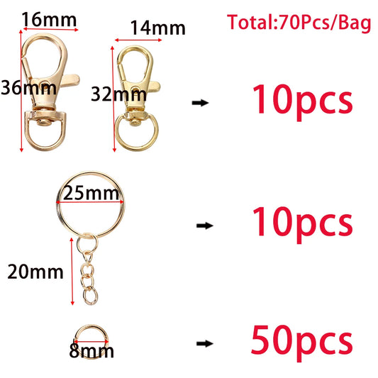 70-teiliges Set drehbare Karabinerhaken Schlüsselringe DIY Schmuck Zubehör
