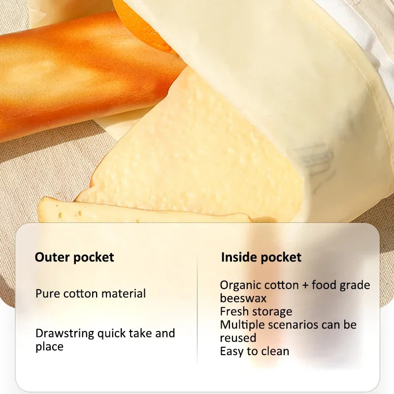 Wiederverwendbare Brotbeutel aus Bienenwachs Baumwolle mit Schnal