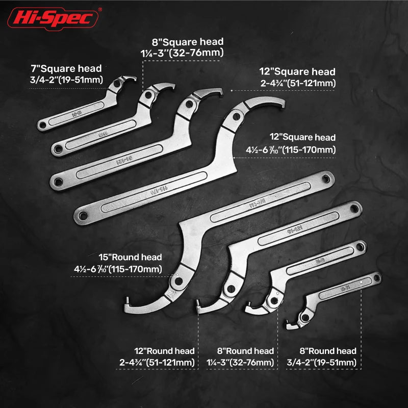 Verstellbarer Schraubenschlüssel mit Hakenschlüssel und rundem Kopf aus Stahl