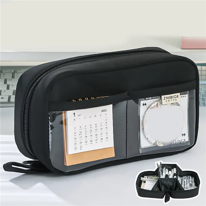 2-lagige Stift- und Kosmetikaufbewahrungstasche mit großer Kapazität