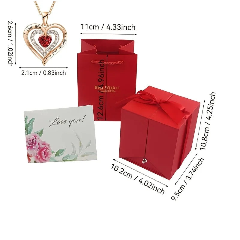 Ewige Rose Schmuckschatulle mit Herz Halskette – Perfektes Geschenk