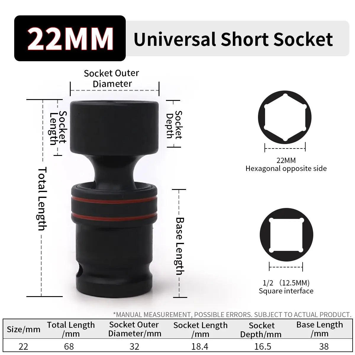 Universal Gelenk Adapter 1/2 Zoll Antrieb 10-24 mm Drehbarer Kurzsteckschlüssel