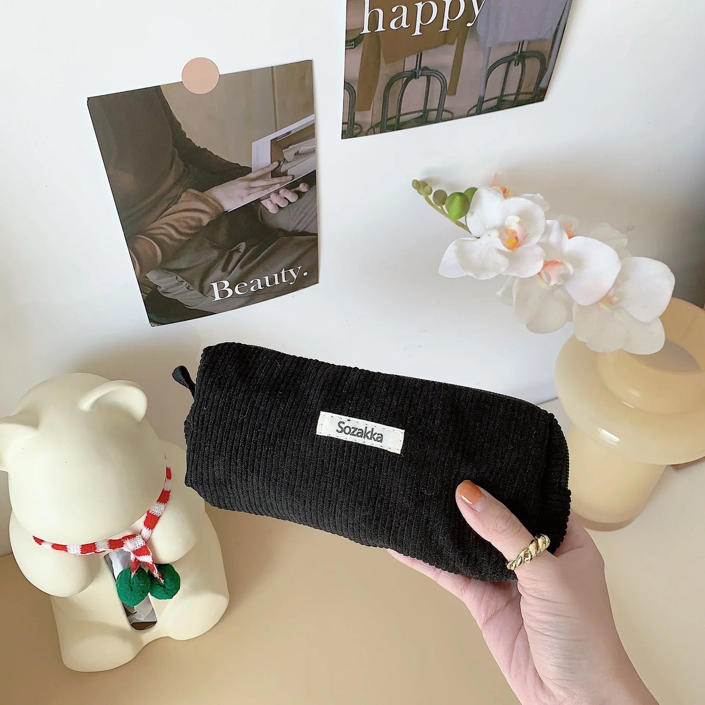Retro Cord Kosmetik Federmäppchen Organizer Tasche für Reise und Alltag