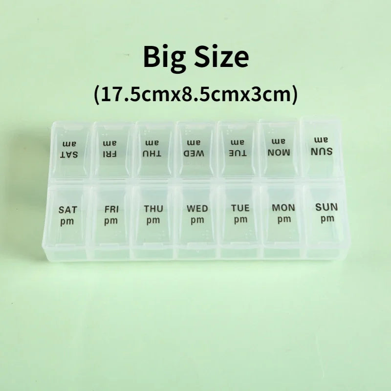 Wöchentlicher tragbarer Reise-Pillen-Organizer mit 14 Fächern für Tabletten