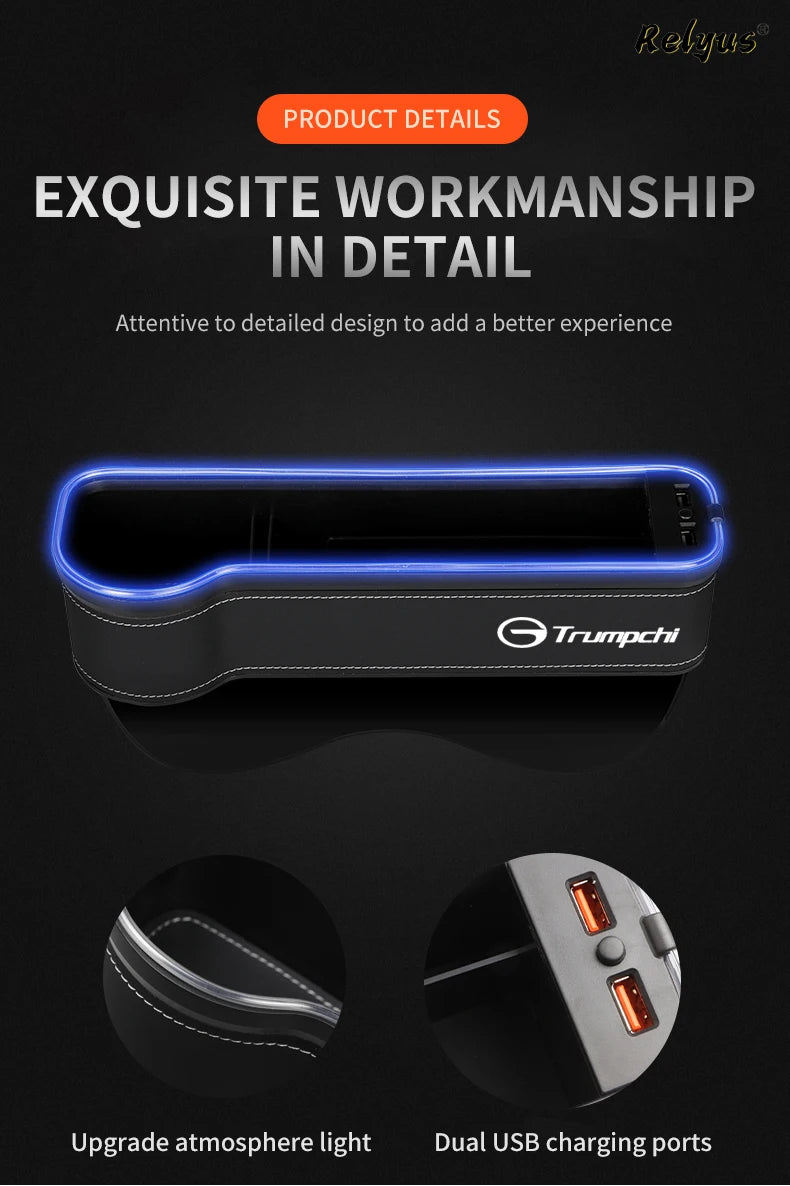 Auto Sitz Spalt Organizer mit USB Ladefunktion & Atmosphäre Lampe