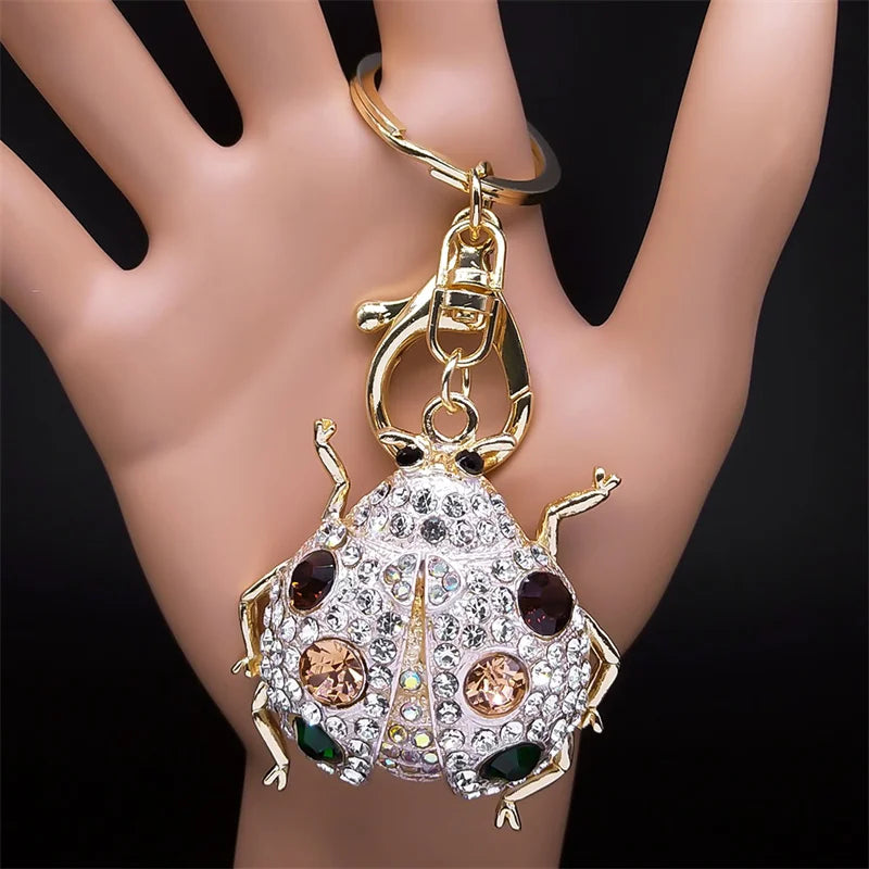 Schöner Marienkäfer Schlüsselanhänger aus Metall mit Strasssteinen als Geschenk-Yabubest - Home & More