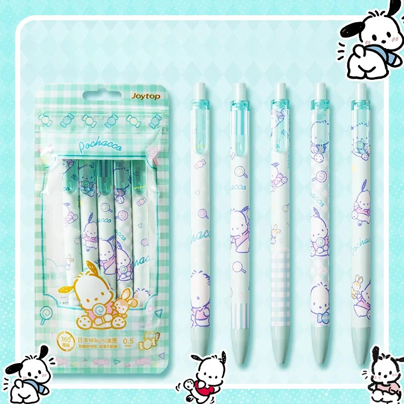 5-teiliges Gelschreiber Set mit Kawaii Motiven für Mädchen Schulbedarf
