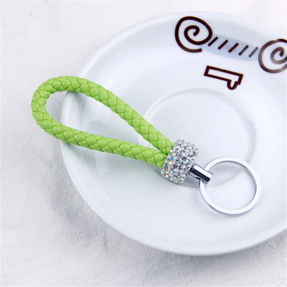 Stilvoller PU-Leder Schlüsselbund mit Glitter - Strass, geflochtenes Seil, Unisex
