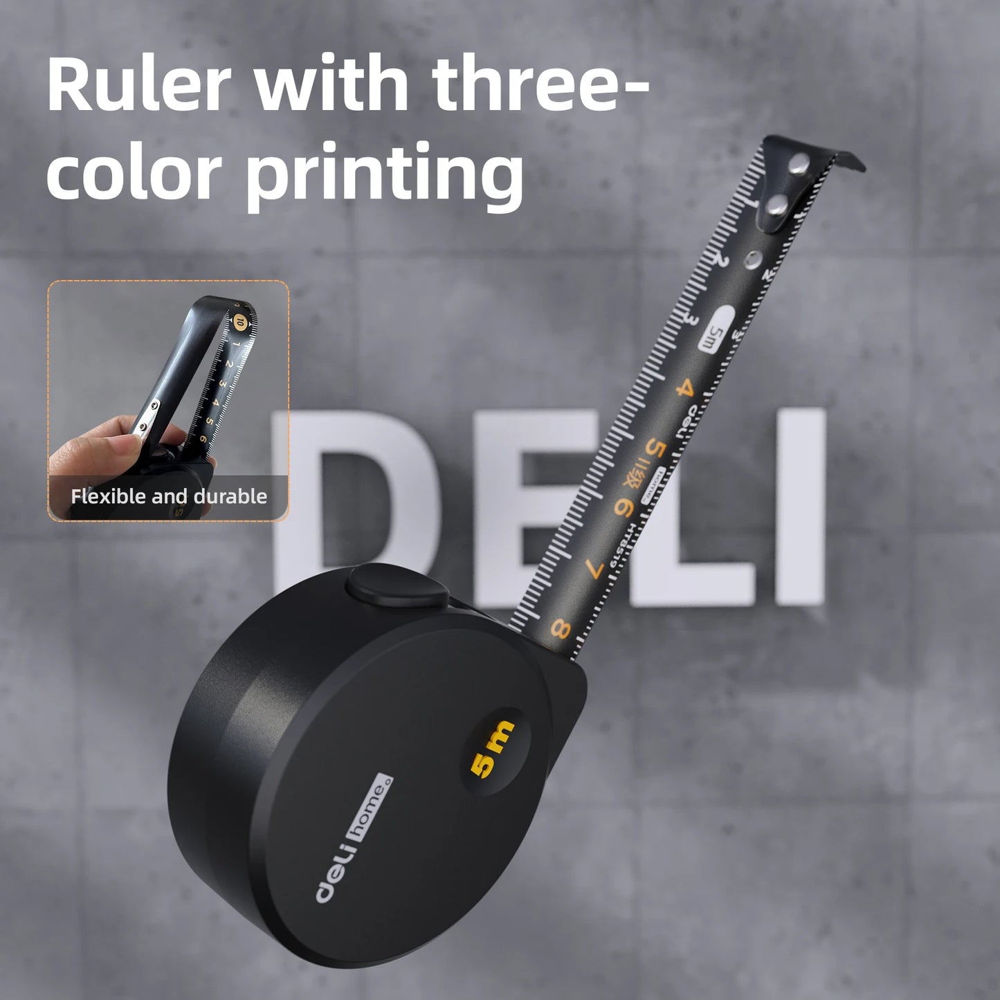 5m Maßband Stahl schwarz Holzverarbeitung tragbares Messwerkzeug