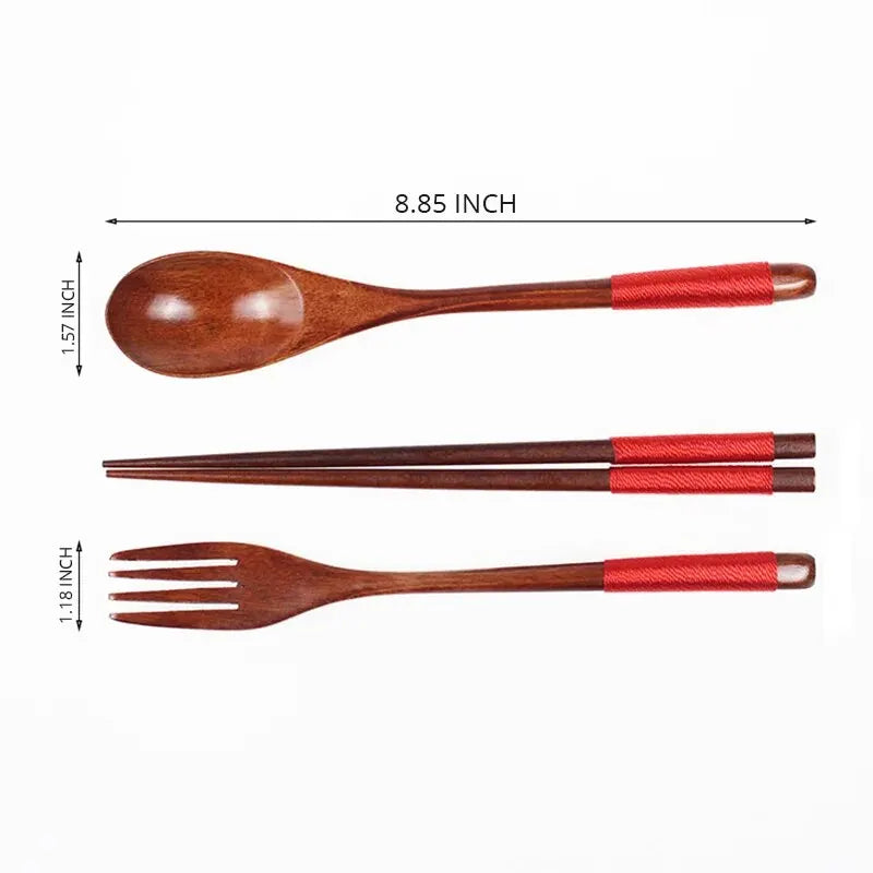 Japanisches Holz Besteck Set – Stäbchen Gabel Löffel für Küche & Reise