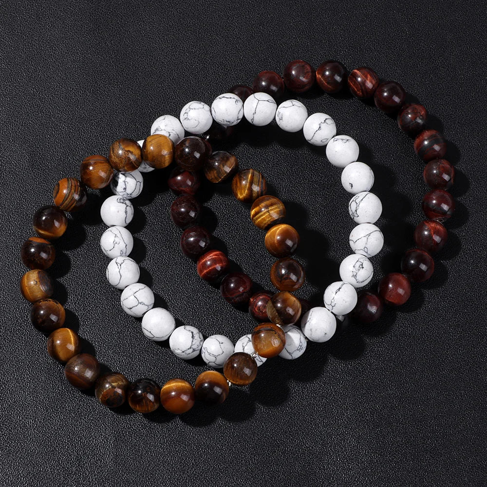 Handgemachtes Naturstein Armband Set für Männer mit Elastik