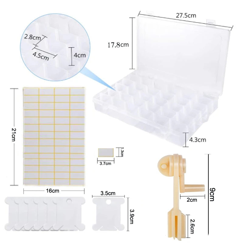 Organizer Set für Stickgarn mit 36 Fächern, Flossern und Zahlenetiketten