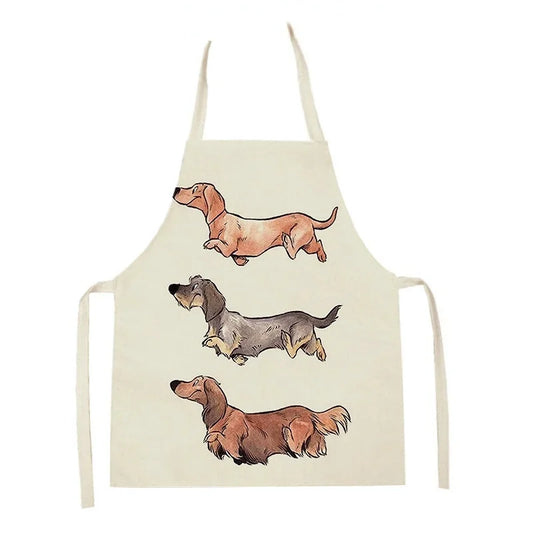 Ärmellose Leinen Schürze mit Bulldoggenmotiv – Praktisch fürs Kochen - Backen
