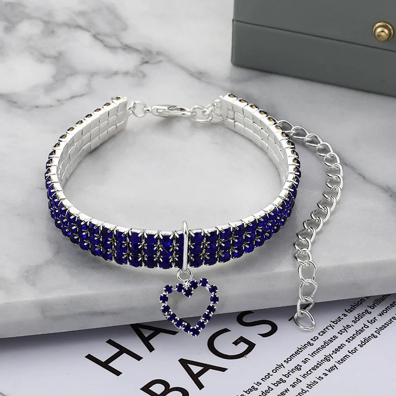 Elastisches Metall-Haustierhalsband mit Strass – Stilvoll - Verstellbar