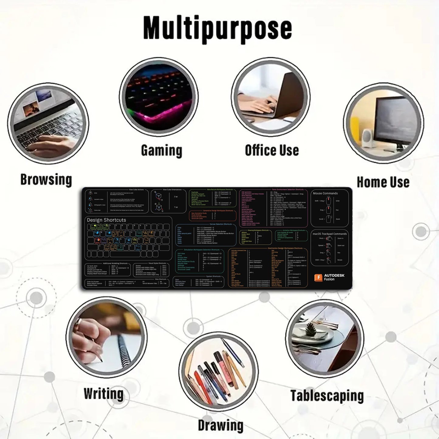 Großes Mauspad mit rutschfester Basis und genähter Kante für Büro und Gaming