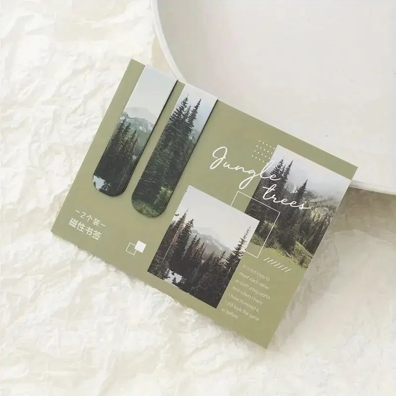 2er Set magnetische Lesezeichen Waldlandschaft für Bücher Leser
