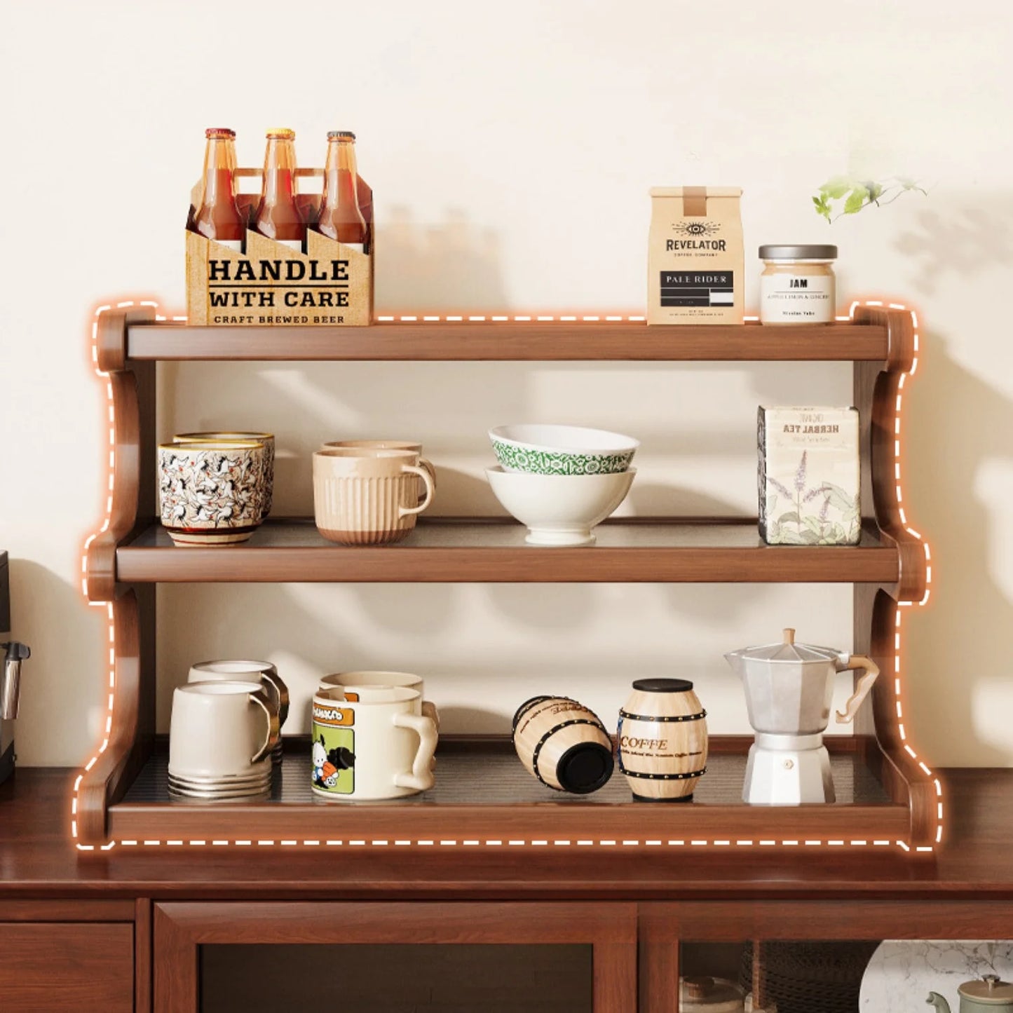 Mehrstufiges Holz Aufbewahrungsregal für Küchenutensilien