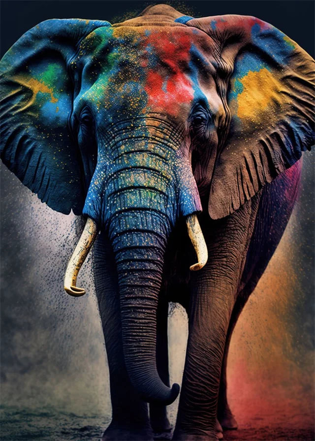 Buntes abstraktes Elefanten Leinwandbild für stilvolle Wanddekoration