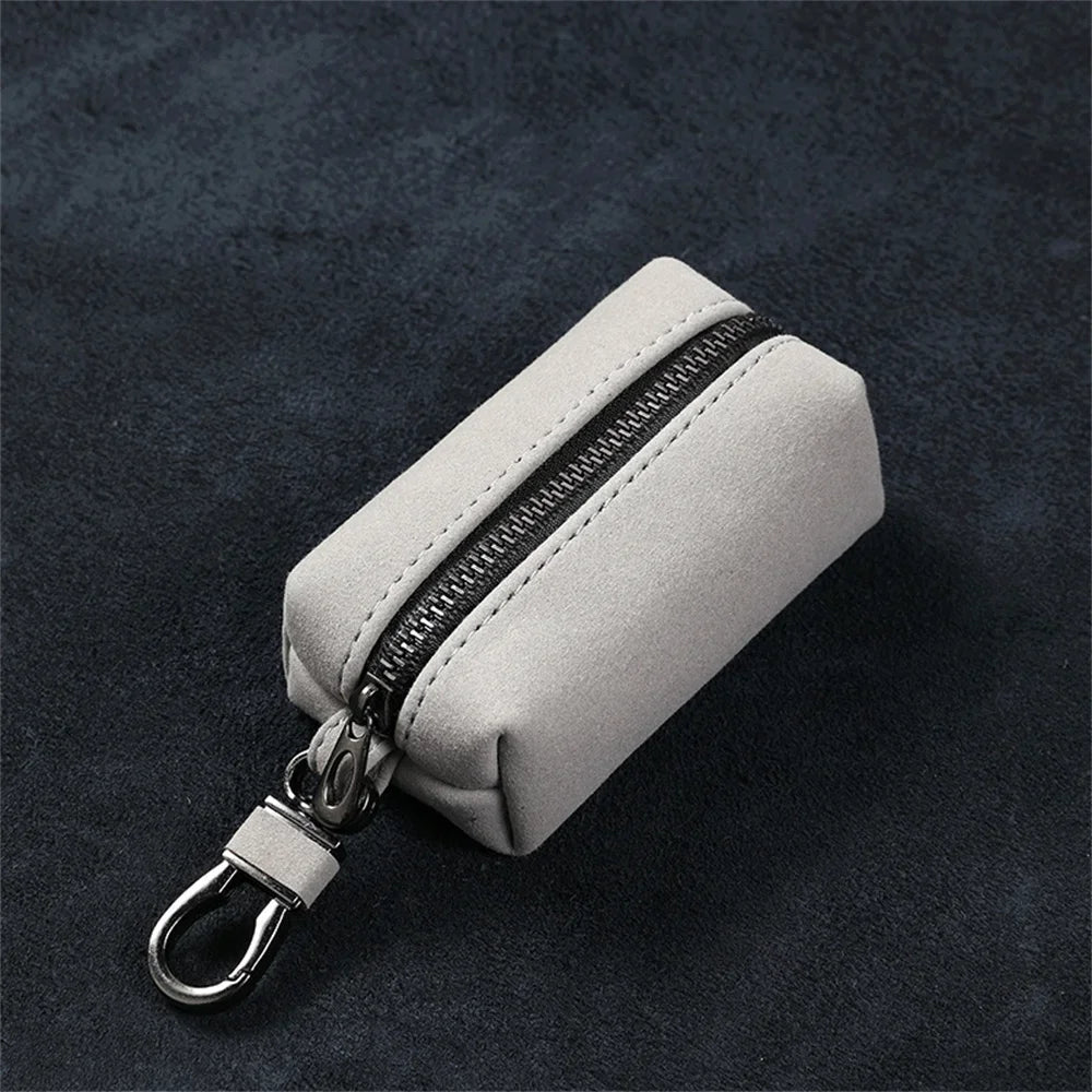 Unisex Wildleder Schlüsselmäppchen für Herren - Damen – Doppel Reißverschluss
