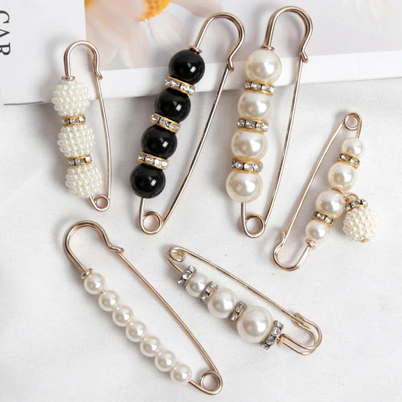 6tlg Set Elegante Perlenbroschen für Taillenanpassung & Fixierung