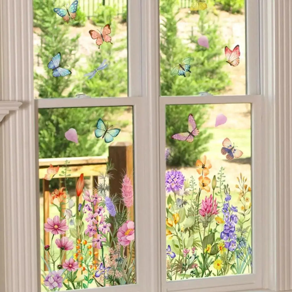 Bunte Schmetterling Blumen Fenstersticker Wiederverwendbar Wasserdicht Dekor