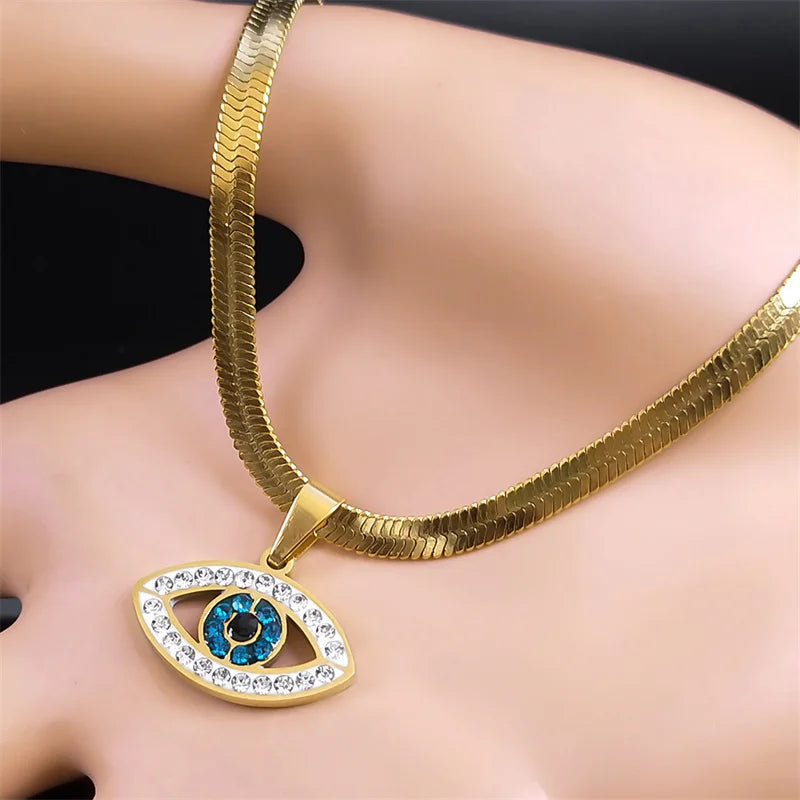 Eleganter Kristall Choker mit Evil Eye Design aus Edelstahl