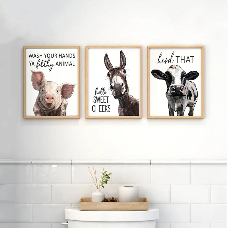 Lustige Tier Wandkunst auf Leinwand für moderne Badezimmer Dekoration