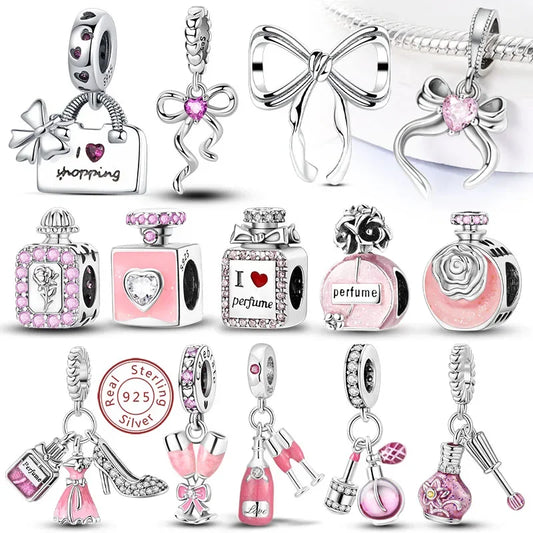 Filigrane rosa Charms 925er Sterlingsilber mit Zirkon – Perfekt für DIY Schmuck