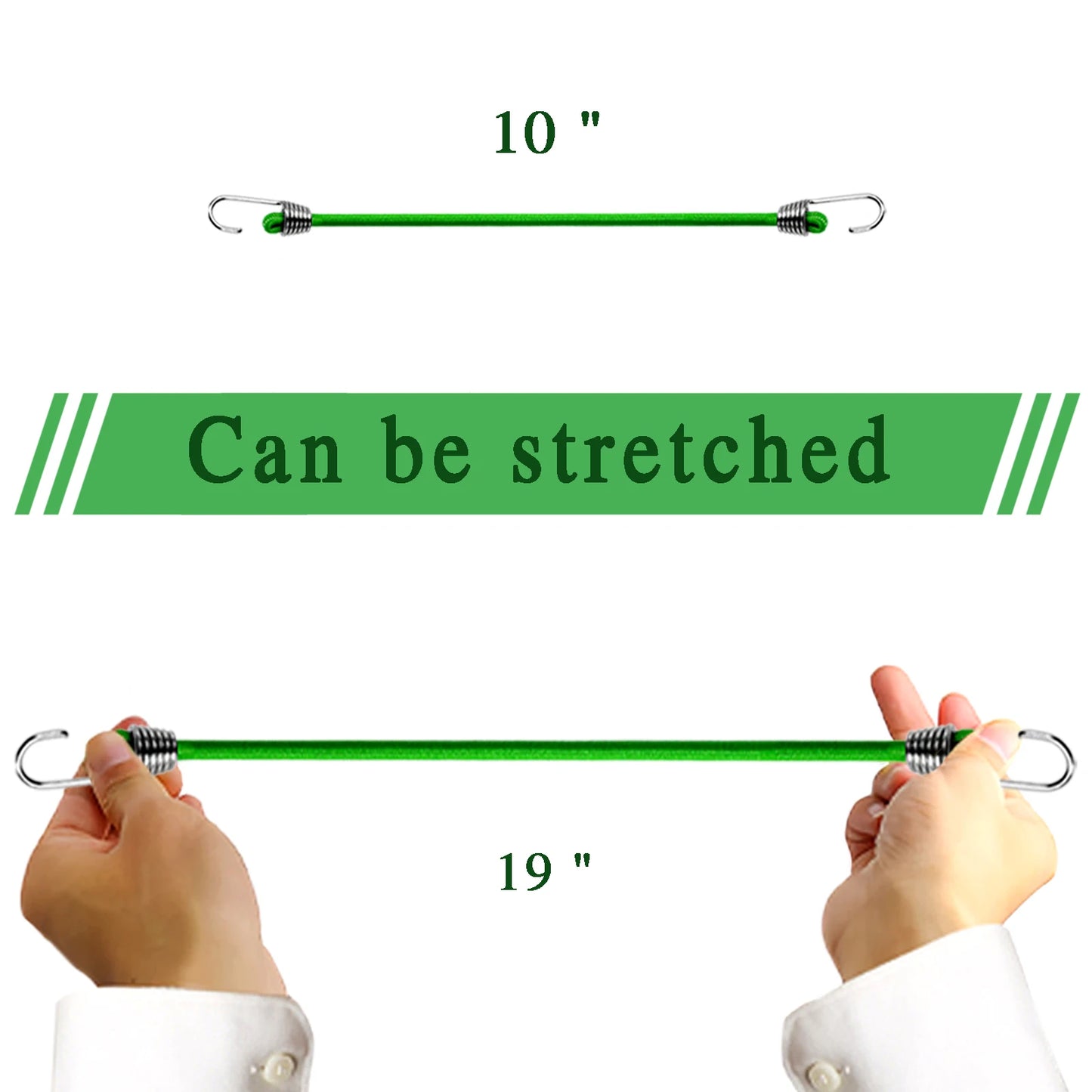 Flexibles Mini Bungee Cord Set mit Metallhaken – 5 oder 10 Stück, schwarz/grün