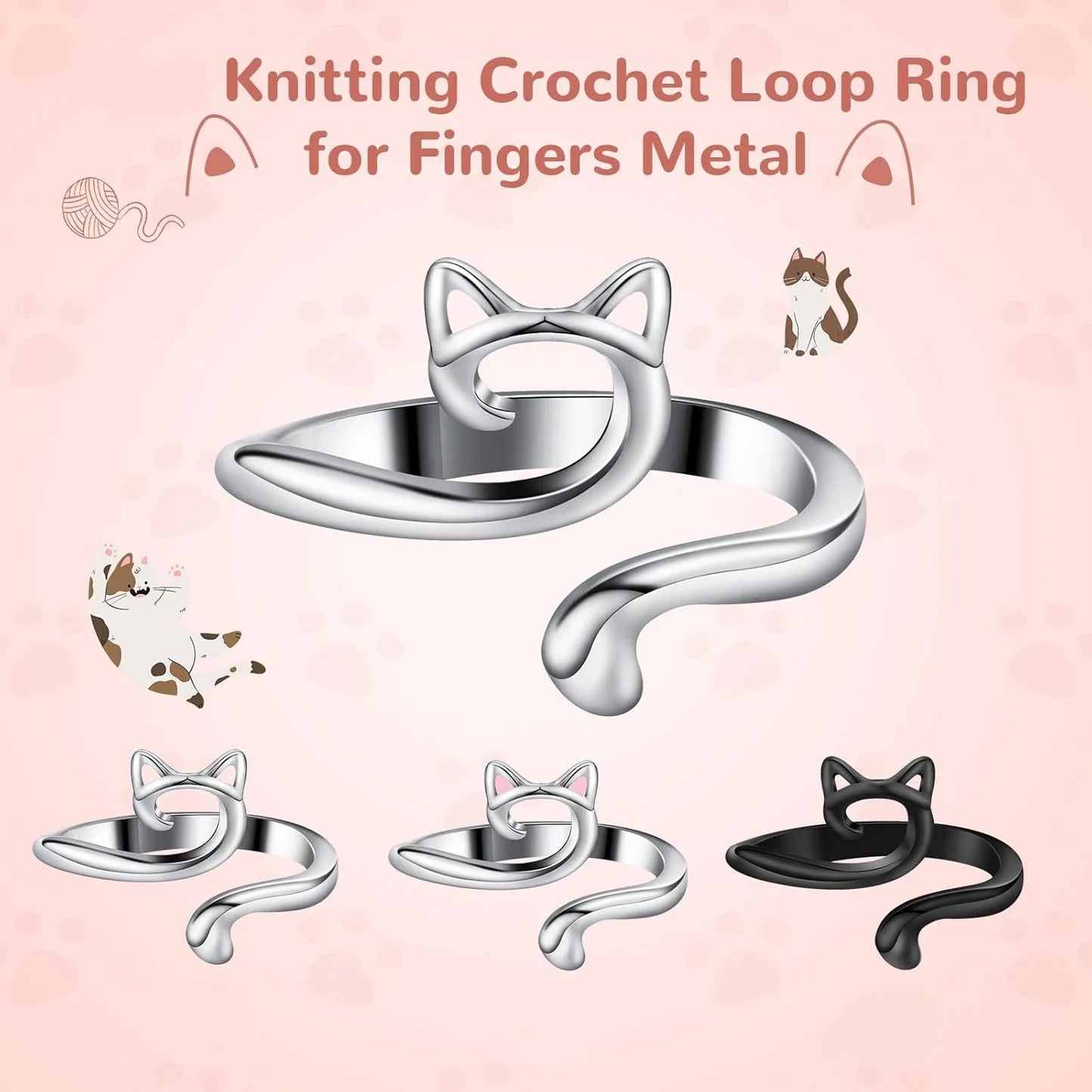 Verstellbarer Häkelspannung Katzenring – Garnführung für Stricker & Anfänger