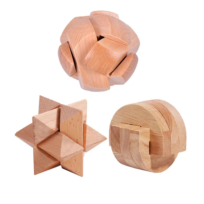Klassisches 3-teiliges Holzpuzzle für Gehirnjogging